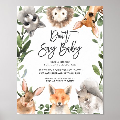 Woodland Animals Baby Shower Dont Say Baby Sign