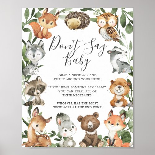 Woodland Animals Baby Shower Dont Say Baby Sign