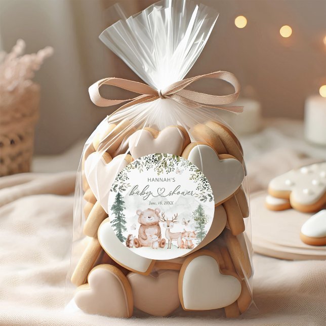Woodland Animals Baby Shower Favor  Classic Round Sticker (Creator Uploaded)
