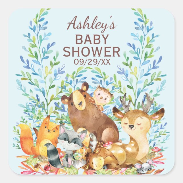 Woodland Animals Baby Shower Favor Sticker (Front)