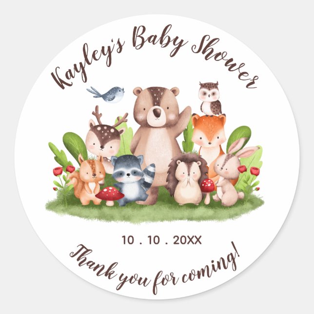 Woodland Animals Baby Shower Favor Stickers (Front)
