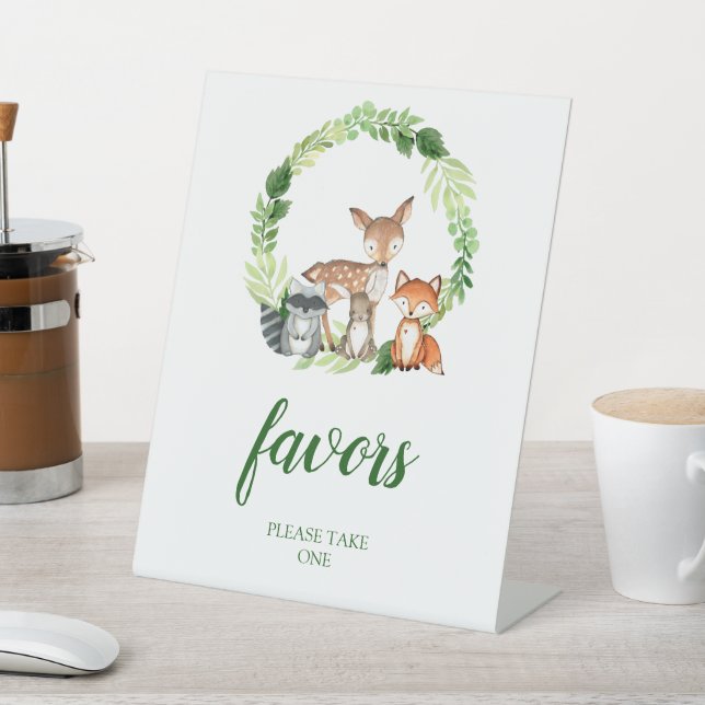 Woodland Animals Baby Shower Favors Pedestal Sign (In SItu)