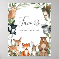 Woodland Animals Baby Shower Favors Sign