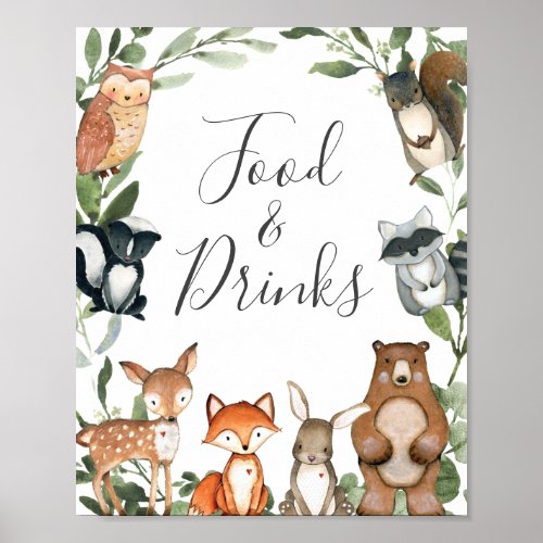 Woodland Animals Baby Shower Food and Drinks Sign