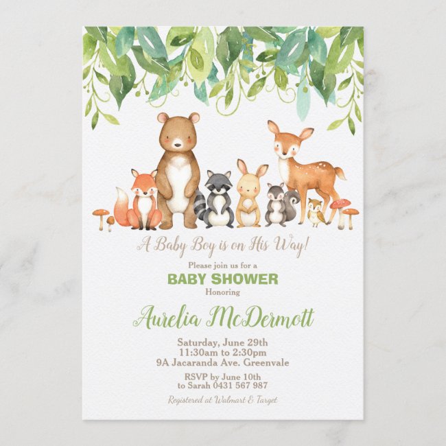 Woodland Animals Baby Shower Forest Boy Neutral Invitation