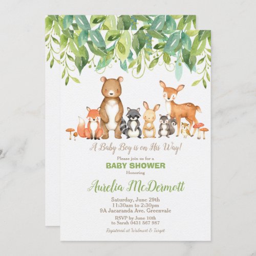 Woodland Animals Baby Shower Forest Boy Neutral Invitation