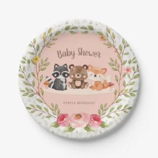 Woodland Animals Baby Shower Forest Creatures Girl Paper Plates