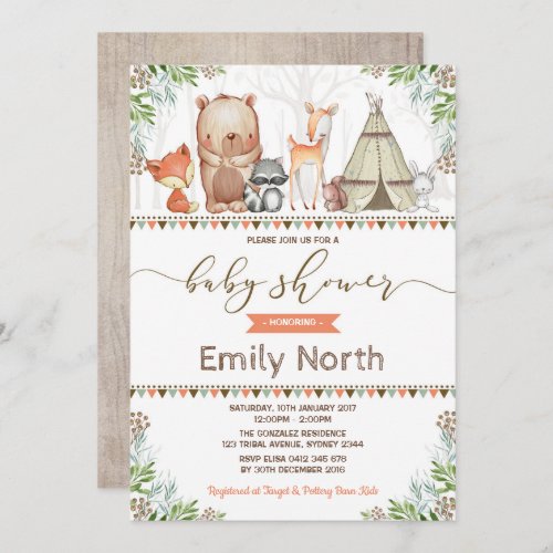 Woodland Animals Baby Shower Forest Friends Invitation