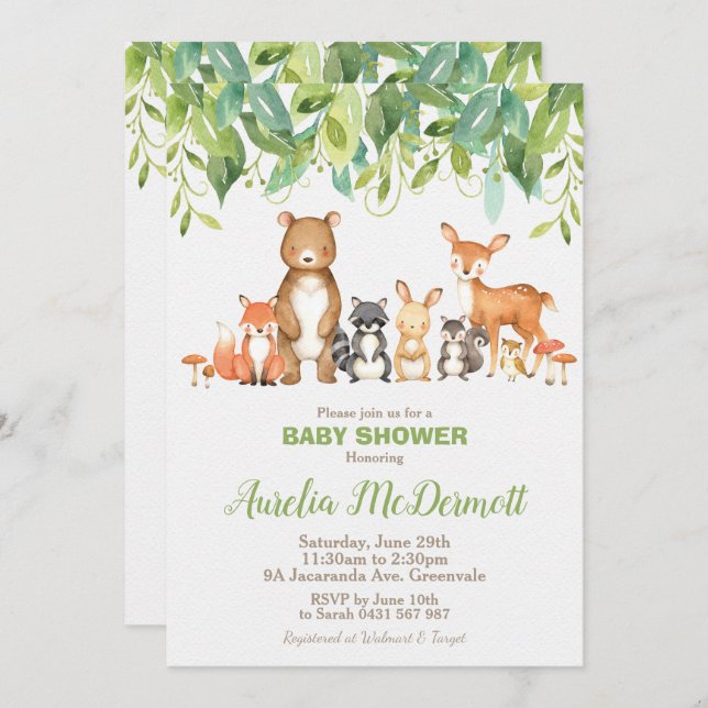 Woodland Animals Baby Shower Forest Gender Neutral Invitation (Front/Back)