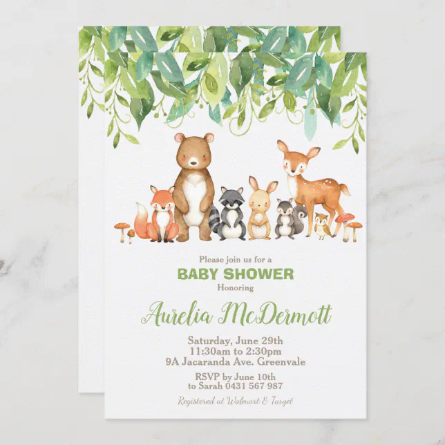 Woodland Animals Baby Shower Forest Gender Neutral Invitation | Zazzle