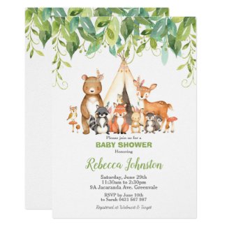 Woodland Animals Baby Shower Forest Greenery Boy Invitation