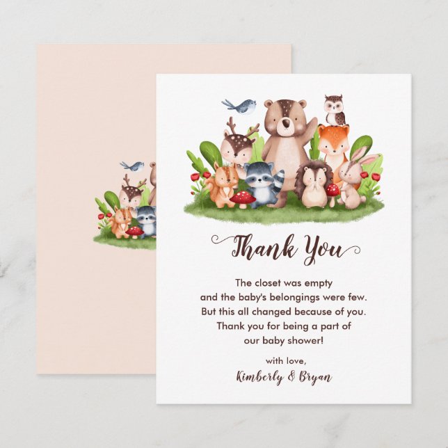 Woodland Animals Baby Shower Forest Greenery Thank You Card (Front/Back)