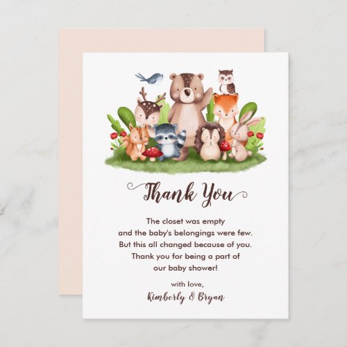 Woodland Animals Baby Shower Forest Greenery Thank You Card