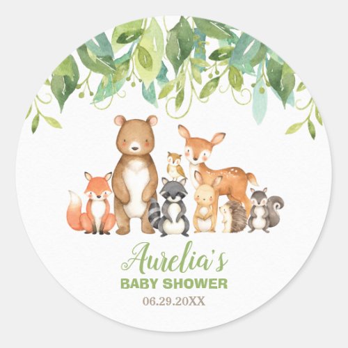 Woodland Animals Baby Shower Forest Neutral Favor Classic Round Sticker