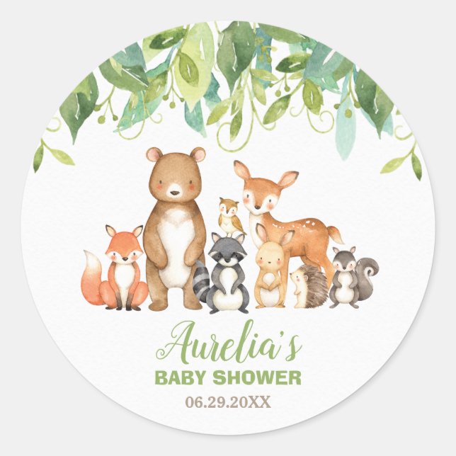 Woodland Animals Baby Shower Forest Neutral Favor Classic Round Sticker (Front)