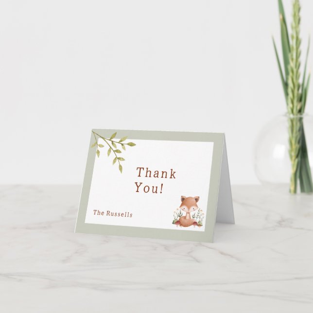 Woodland Animals Baby Shower Fox Thank You Card (Front)