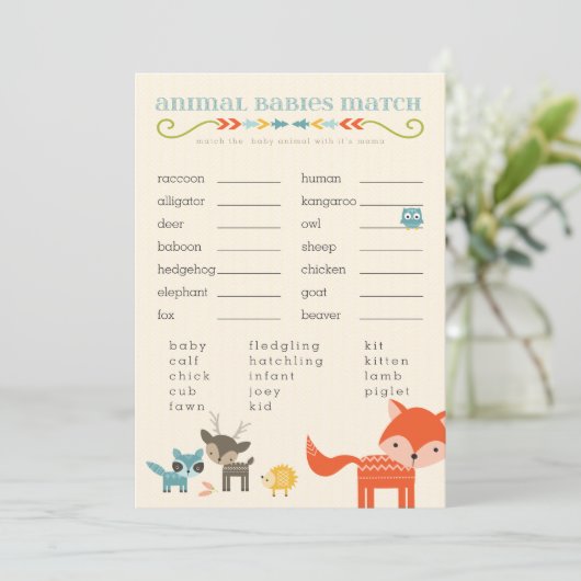 Woodland Animals Baby Shower Games - owl, fox (Standing Front)