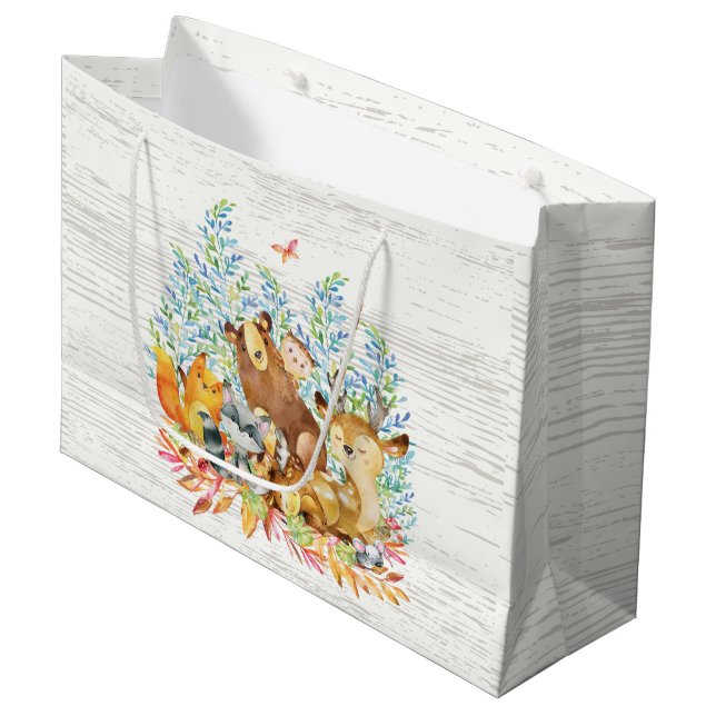 Woodland Animals Baby Shower Gift Bag (Front Angled)
