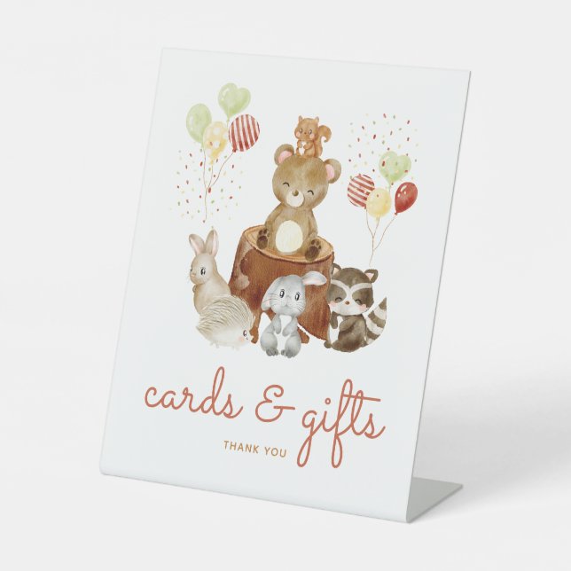 Woodland Animals Baby Shower Gifts and Cards Pedestal Sign (Front)