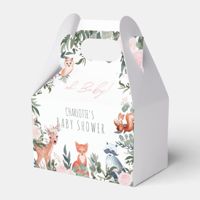 Woodland Animals Baby Shower Girl Favor Box (Front Side)