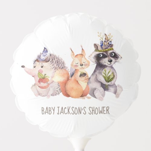 Woodland Animals Baby Shower Green Balloon