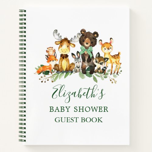 Woodland Animals Baby Shower Green Bow Guest Book