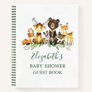Woodland Animals Baby Shower Green Guest Book