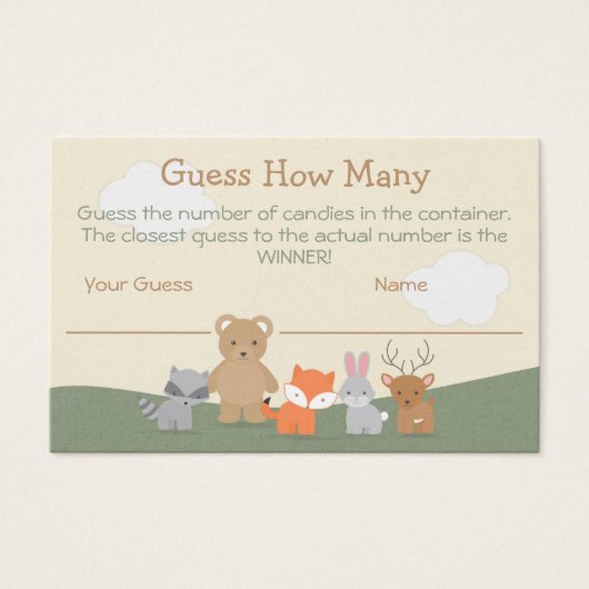 Woodland Animals Baby Shower Guess How Many Card (Front)