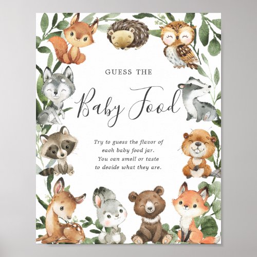 Woodland Animals Baby Shower Guess The Baby Food Poster