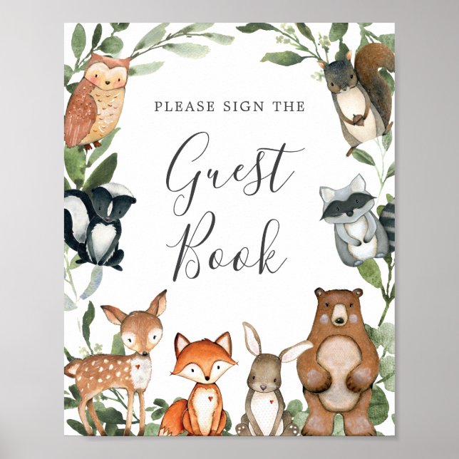 Woodland Animals Baby Shower Guestbook Sign (Front)