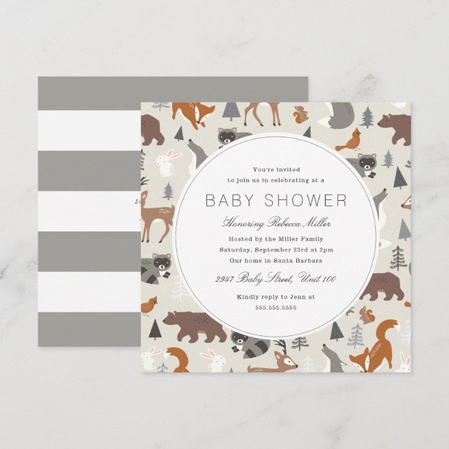 Woodland Animals Baby Shower Invitation (Front/Back)