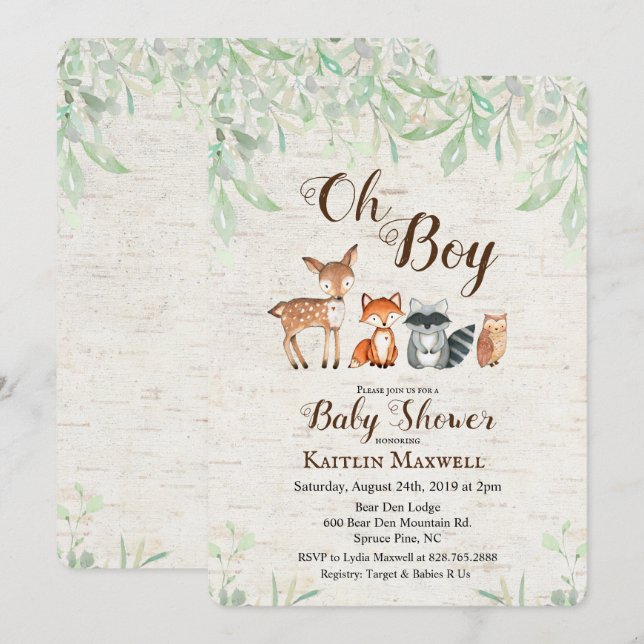 Woodland Animals Baby Shower Invitation (Front/Back)