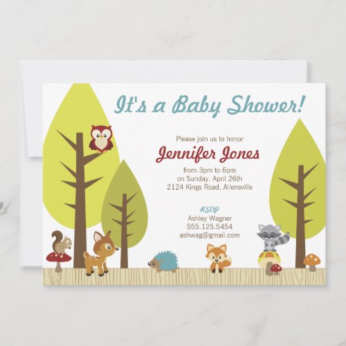 Woodland Animals Baby Shower Invitation