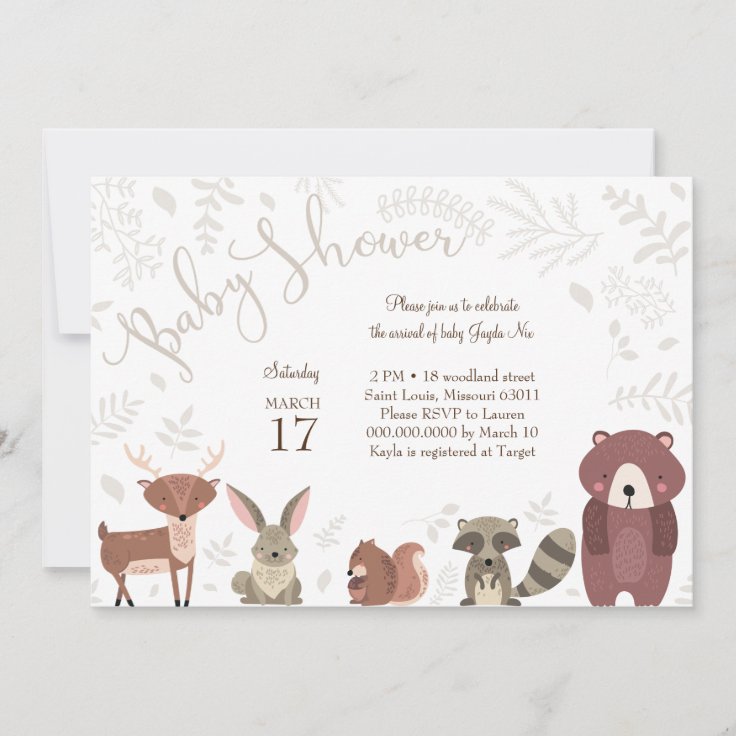 Woodland Animals Baby Shower Invitation 