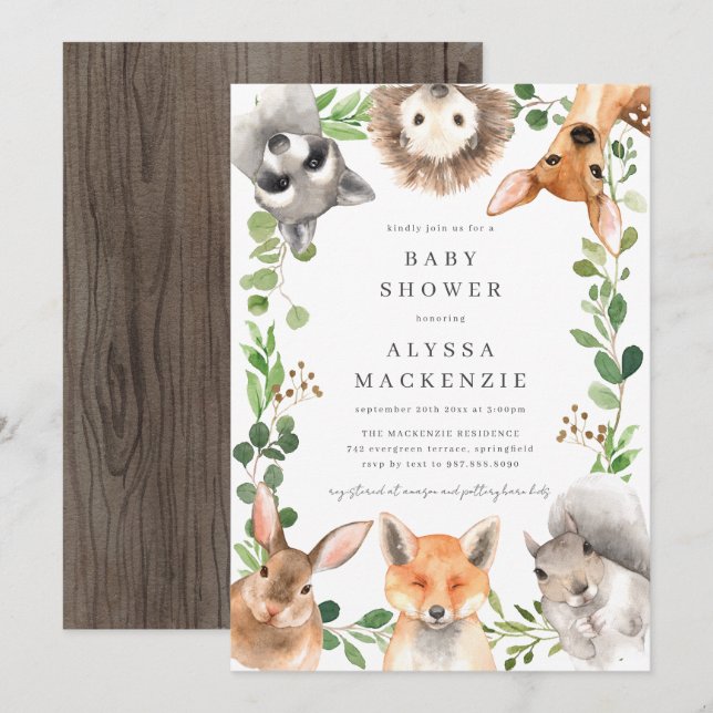 Woodland Animals Baby Shower Invitation (Front/Back)