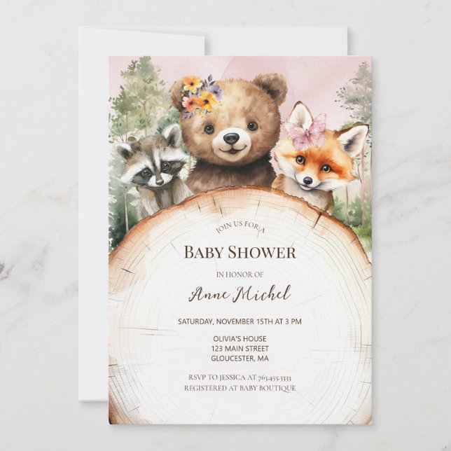 Woodland Animals Baby Shower Invitation (Front)