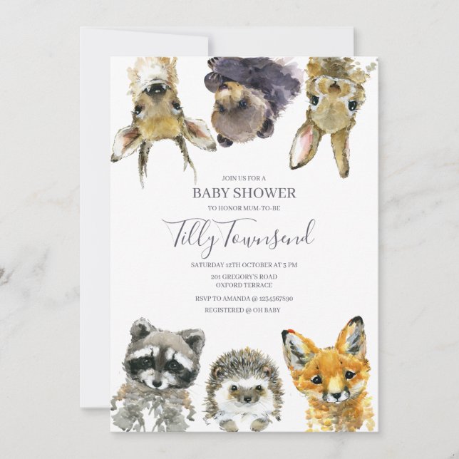 Woodland Animals Baby Shower Invitation (Front)