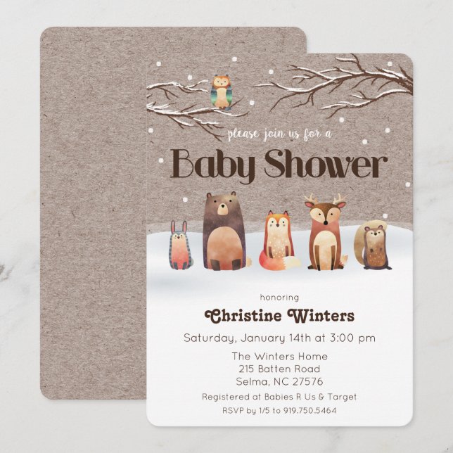 Woodland Animals Baby Shower Invitation (Front/Back)