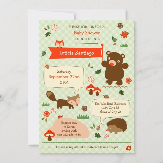 Woodland Animals Baby Shower Invitation (Front)