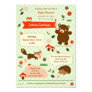 Woodland Animals Baby Shower Invitation