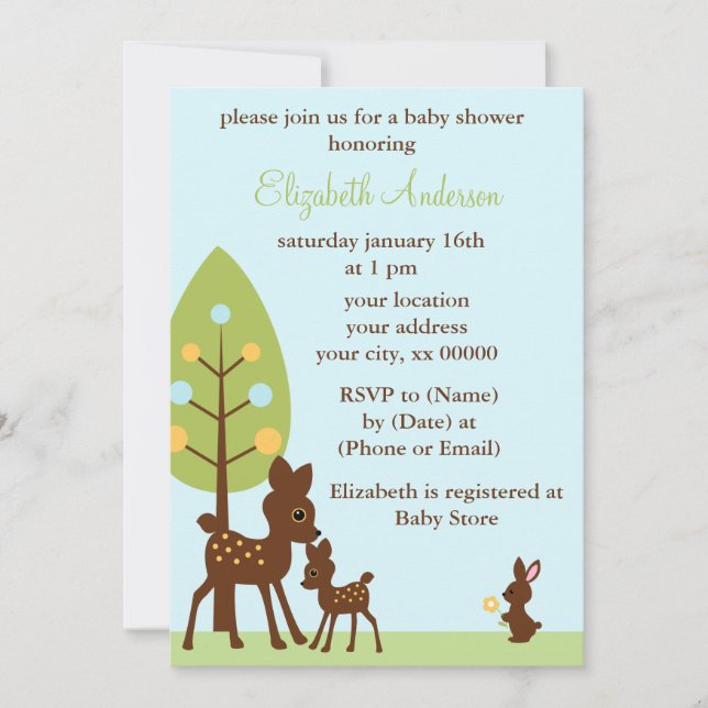 Woodland Animals Baby Shower Invitation (Front)