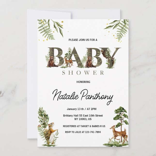 Woodland Animals Baby Shower Invitation (Front)
