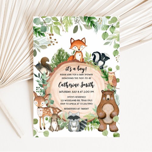 Woodland Animals Baby Shower Invitation