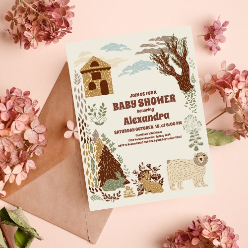 Woodland Animals Baby Shower Invitation