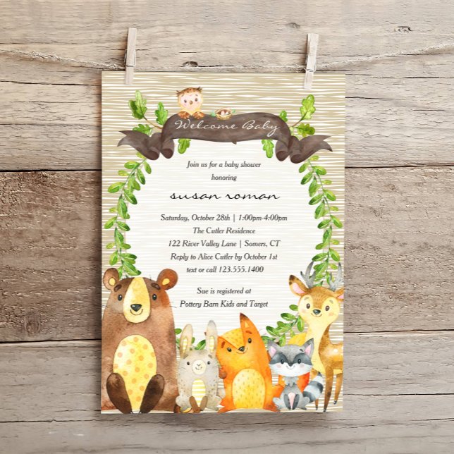 Woodland Animals Baby Shower Invitation