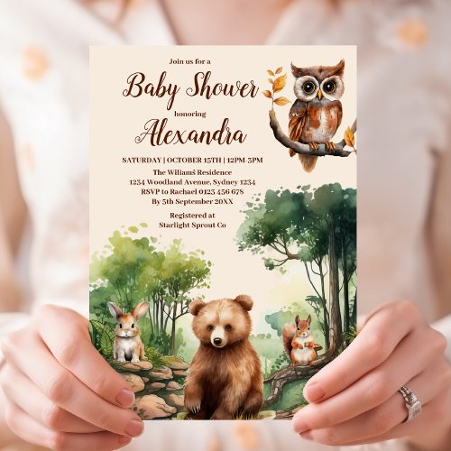 Woodland Animals Baby Shower Invitation