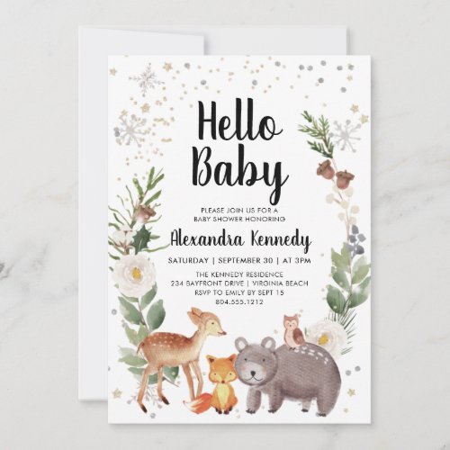 Woodland Animals Baby Shower Invitation 