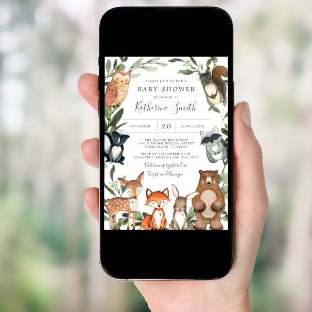 Woodland Animals Baby Shower Invitation (Front Digital)