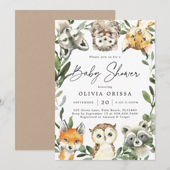 Woodland Animals Baby Shower Invitation (Front/Back)