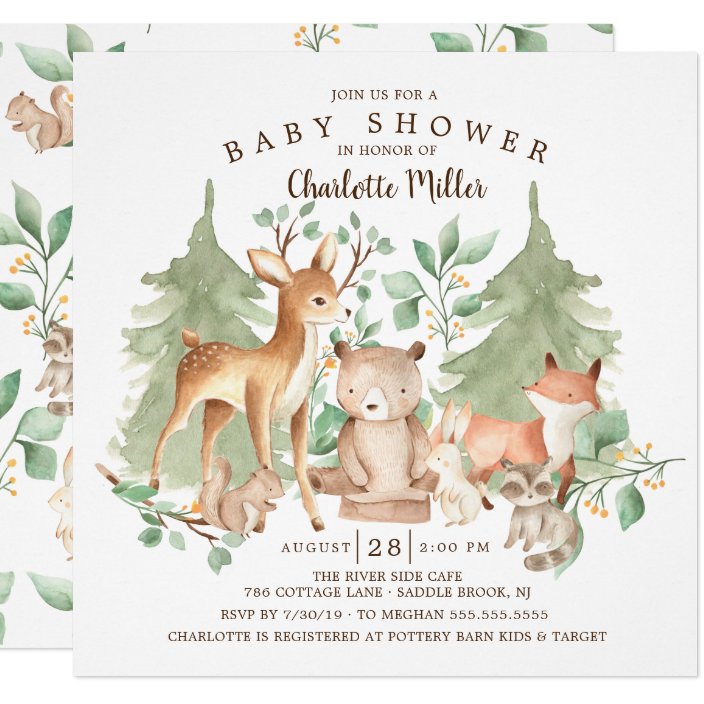 woodland animal baby shower invitations